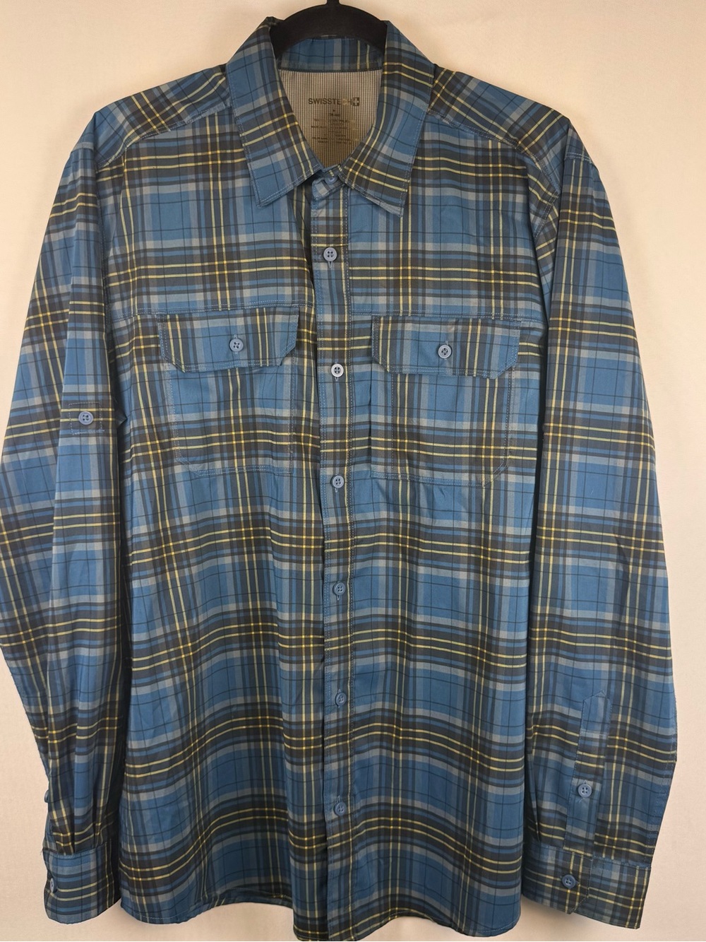 Swisstech Plaid Performance Button Up Shirt Blue Gray Men’s Medium